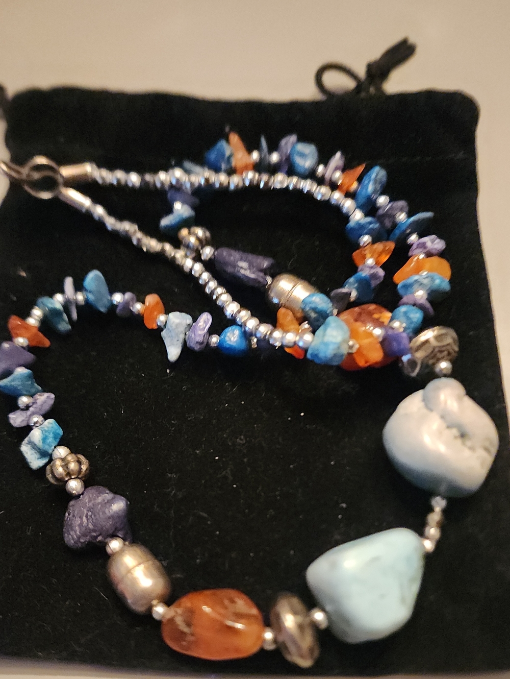Mixed Blue and Orange Beaded Women’s Necklace